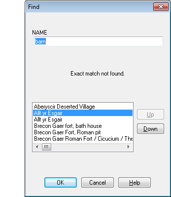 Gazetteer multiple match selection window