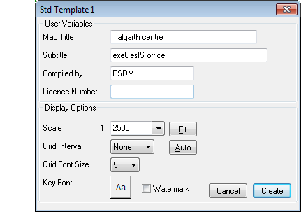 Map Template details window